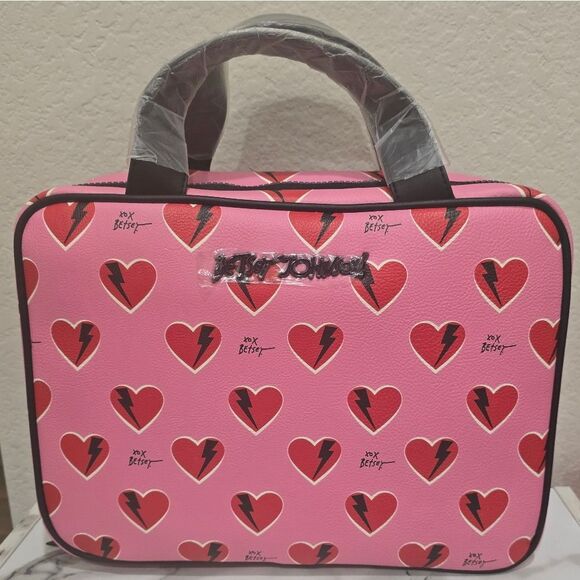 Betsey Johnson Pink Heart Print Cosmetic Bag - Picture 3 of 6
